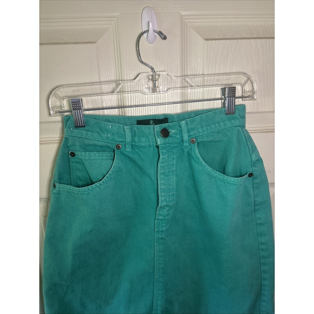 1980s Hunt Club Green Denim Mini Skirt Size Small Made in USA